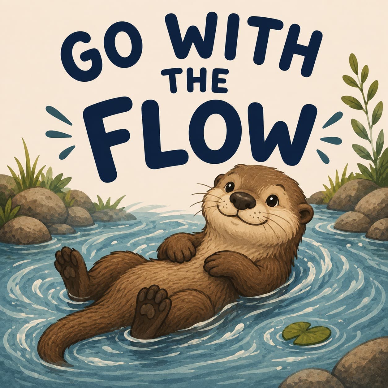 Concept art of an otter floating downstream